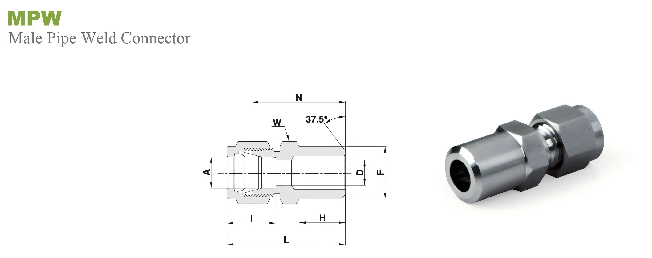 Переходник прямой под приварку MPW: OD дюйм - Трубка дюйм / Type MPW Tube fitting inch - Tube inch